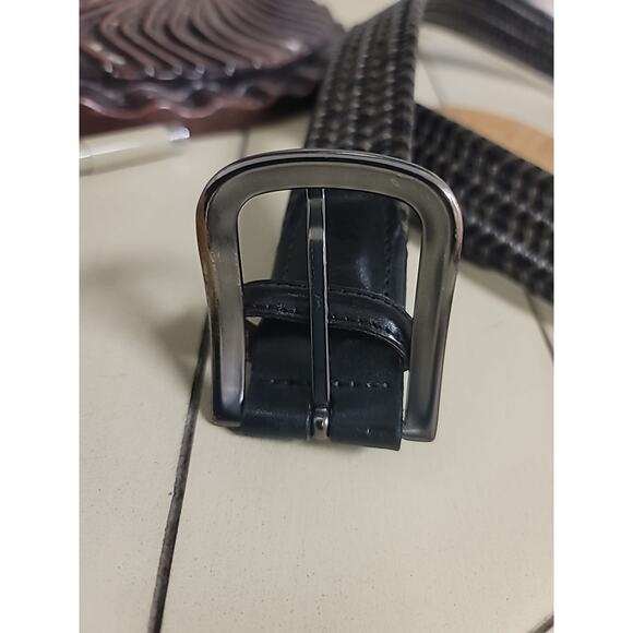 Torino Men's Italian Woven Stretch Leather Belt - Two Tone Black Gray Size 34-36 - Picture 8 of 8